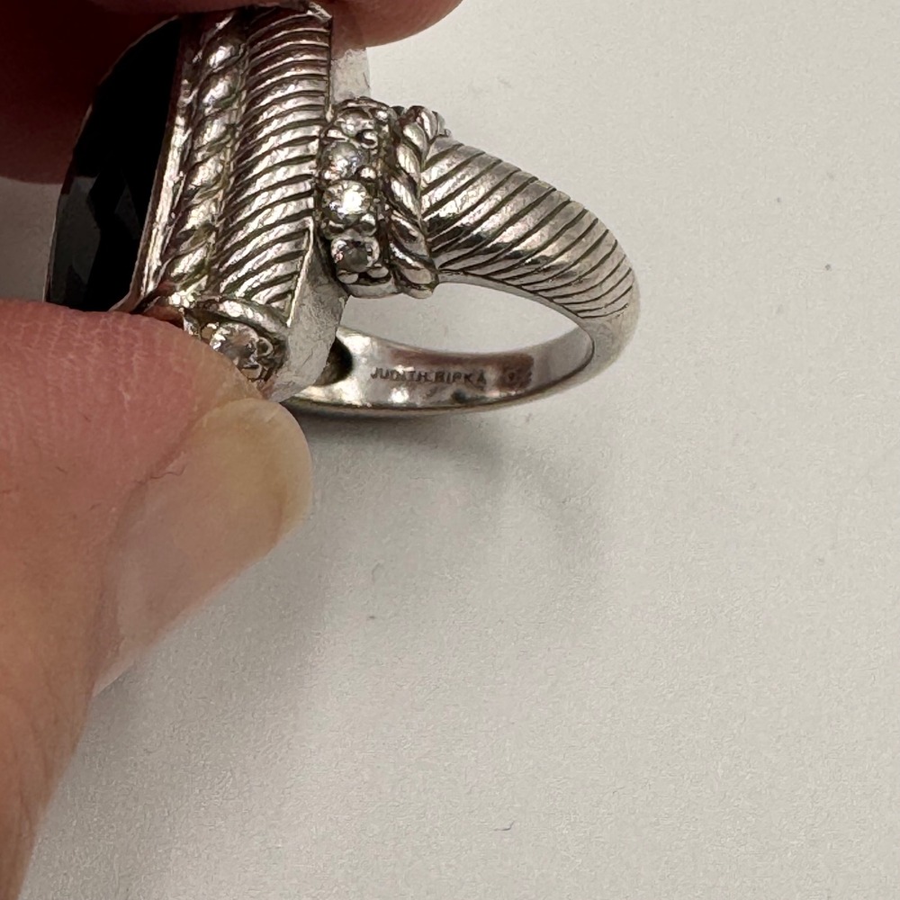 Judith Ripka Sterling Silver Black Onyx Textured Rope Statement Ring Size 7.5 - Picture 5 of 7